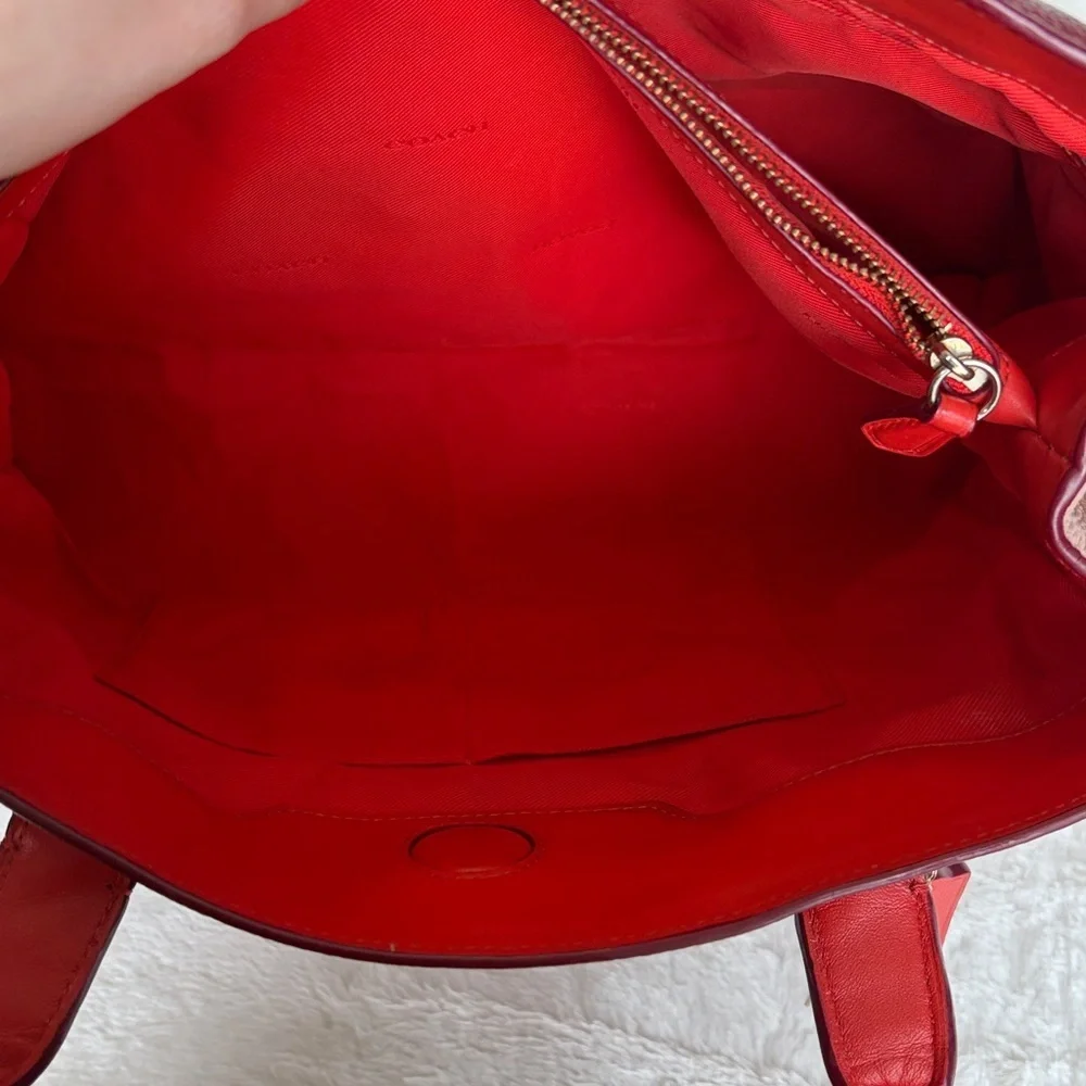 Coach Swagger Carryall Pebbled Leather Colorblock Satchel Shoulder Tote Burgundy